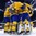BUFFALO, NEW YORK - JANUARY 4: Sweden's Filip Gustavsson #30 and Erik Brannstrom #26 join their teammates in celebrating a victory over USA during the semi-final round of the 2018 IIHF World Junior Championship. (Photo by Andrea Cardin/HHOF-IIHF Images)

